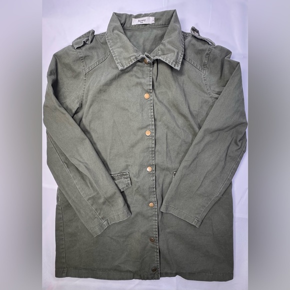 RUNWAY PARIS Olive Green Utility Jacket with Floral Embroidery - Size L - Picture 2 of 8